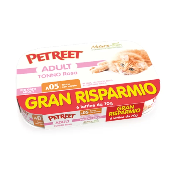 Petreet Gatto Adult Tonno Rosa con Carote 6x70 g – Multipack